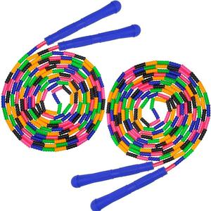 Coolrunner 16 FT Long Jump Rope(2 PACK), Double Dutch Jump Ropes, Soft Beaded Skipping for Kids Adults, Plastic Segmented Long Enough for 4-5 Jumpers (Blue)
