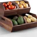 Acacia Wood Pantry Storage Bins - Stackable Open Front Kitchen Baskets with Airflow Vent for Potato, Onion, Fruit, Vegetable, and Bread Storage, Wood Organizer for Pantry and Countertop (Walnut)