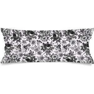 Black and White Porcelain Floral Lumbar Pillow Cover 14x36 Long Body Pillow Covers for Bed,Vintage Floral Pillowcases,Chinoiserie Decorative Throw Pillowcase with Zipper,Couch Pillows Cover for Sofa
