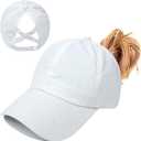 Womens Ponytail Hat Baseball Cap, Adjustable Criss Cross Baseball Cap High Bun Unisex Quick Drying Trucker Hats (One Size, Zwhite)