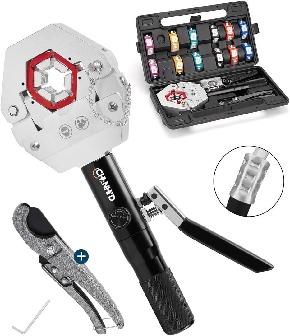 Hydraulic A/C Hose Crimper Hydra-Krimp Manual Crimping Tool for Air Conditioning Repair Works with Barbed and Beaded Hose Fittings