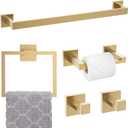 5-Piece Towel Bar Set Brushed Gold Bathroom Hardware Accessories Set Includes Upgraded Double Base Toilet Paper Holder,Modern Square Towel Holder Set Stainless Steel Wall Mount 23.6 Inch