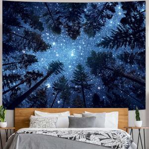 Yeoiat Forest Starry Tapestry Nature Wall Tapestry for Bedroom Nature Tree Wall Tapestries for Living Room Bedroom Starry Forest 4460 Inches (Blue)