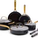 Blue Diamond Gold 10 Piece Cookware Pots and Pans Set, Induction Suitable, Diamond Infused PFAS-Free Ceramic Nonstick, Durable, Metal Utensil Safe, Dishwasher Safe, Gold Handle, Black