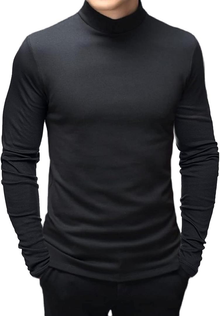 Men's Fashion Mock Turtleneck T-Shirts Long Sleeve Pullover Sweater Basic Designed Undershirt Slim Fit Top (Large, Black)