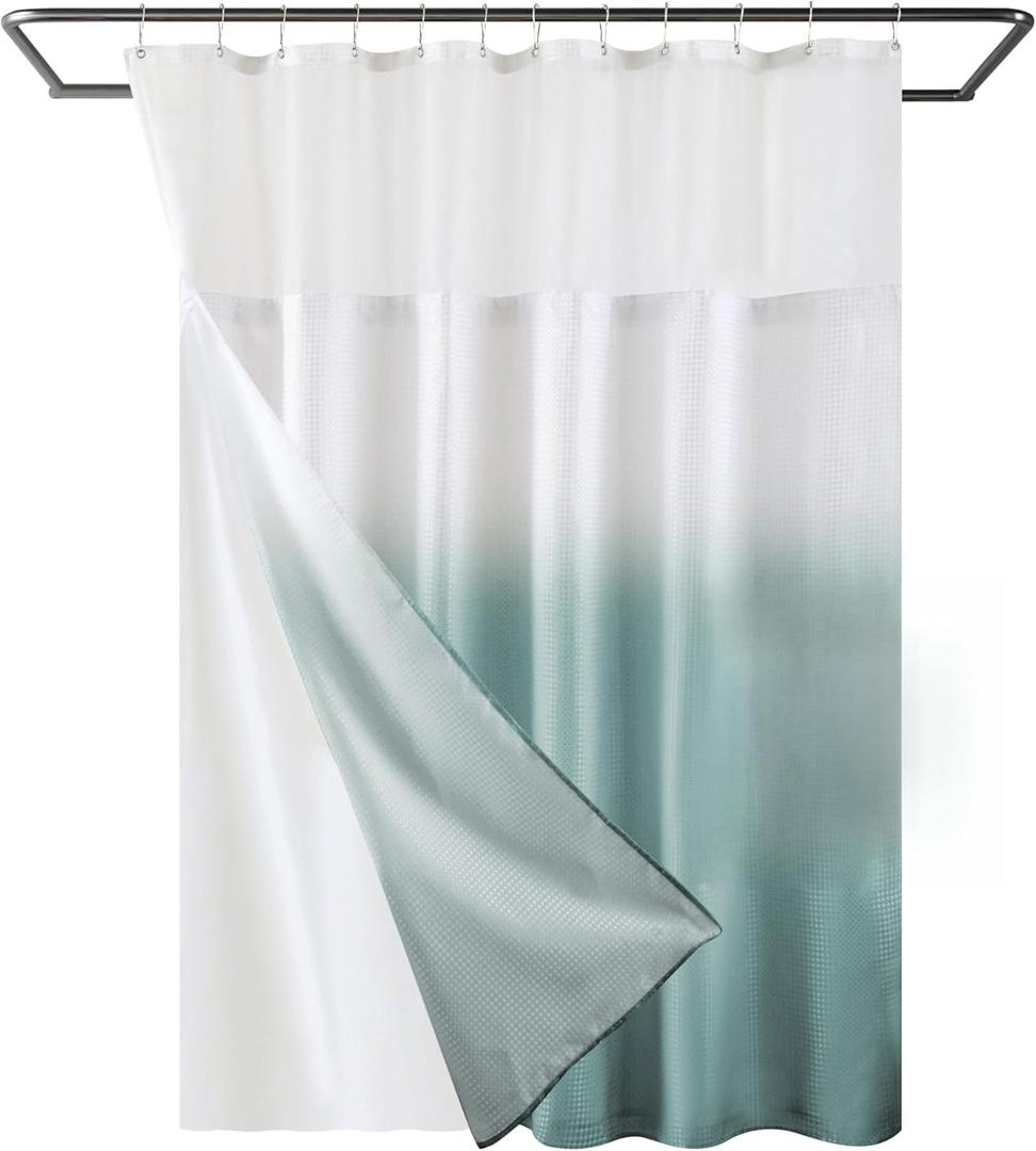 YI & ZE Waffle Weave Shower Curtain with Snap-in Fabric Liner Set, Hotel Style, Slub Textured Shower Curtain, 12 Metal Hooks Included, Waterproof & Washable Heavyweight Fabric, Teal, 72" W x 72" H