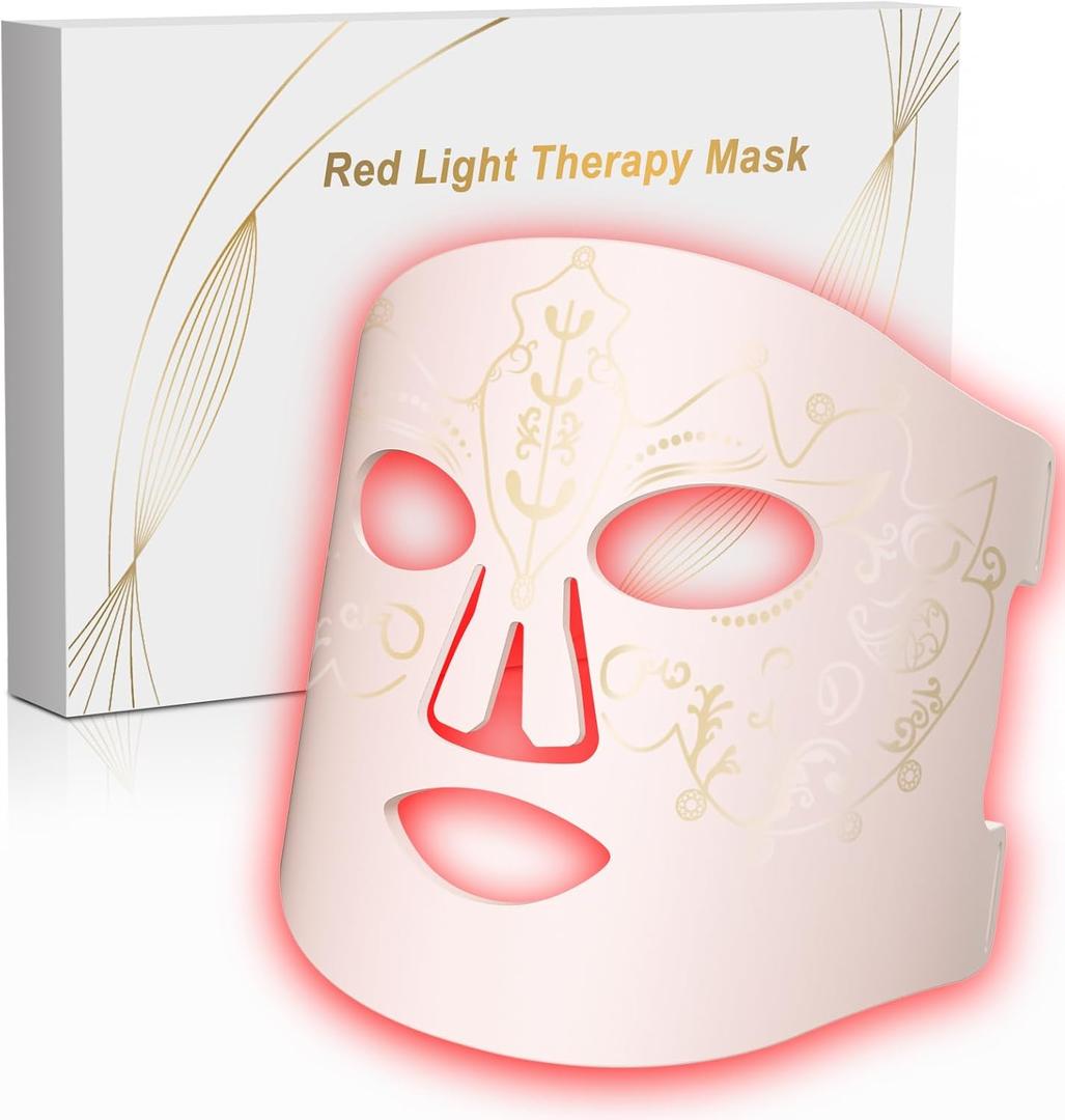 Red Light Therapy for Face, LED Face Mask Light Therapy,Near-Infrared 850 Red Light Therapy Mask(NIR),Portable,Rechargeable and Remote (Pink)