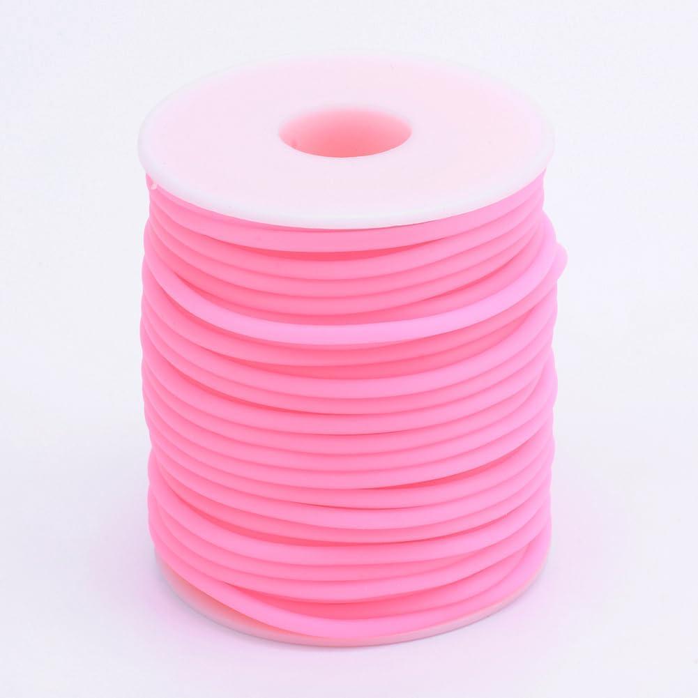 Beadthoven 4mm Hollow Pipe Rubber Tube Cords, 16Yards Barber Cord for Knitting Stitch Holder, Tubing Rubber Cord with Spool for Bracelet Jewelry Making DIY Crafts 2mm Hole - Hot Pink