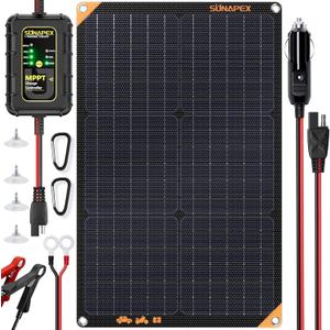 SUNAPEX 12V 30 Watt Solar Trickle Charger Maintainer with MPPT Controller - Portable Waterproof Solar Powered Battery Charger - Solar Panel Kit for Car Rv Trailer Truck Boat Automotive Marine