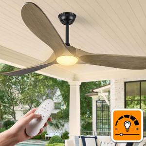 Haipeel 52 Inch Outdoor Ceiling Fans with Lights, Dimmable Solid Wood Ceiling Fan with Light and Remote Control 3 Blades Rustic Propeller Ceiling Fans for Patios Indoor Bedroom, Bronze Gray