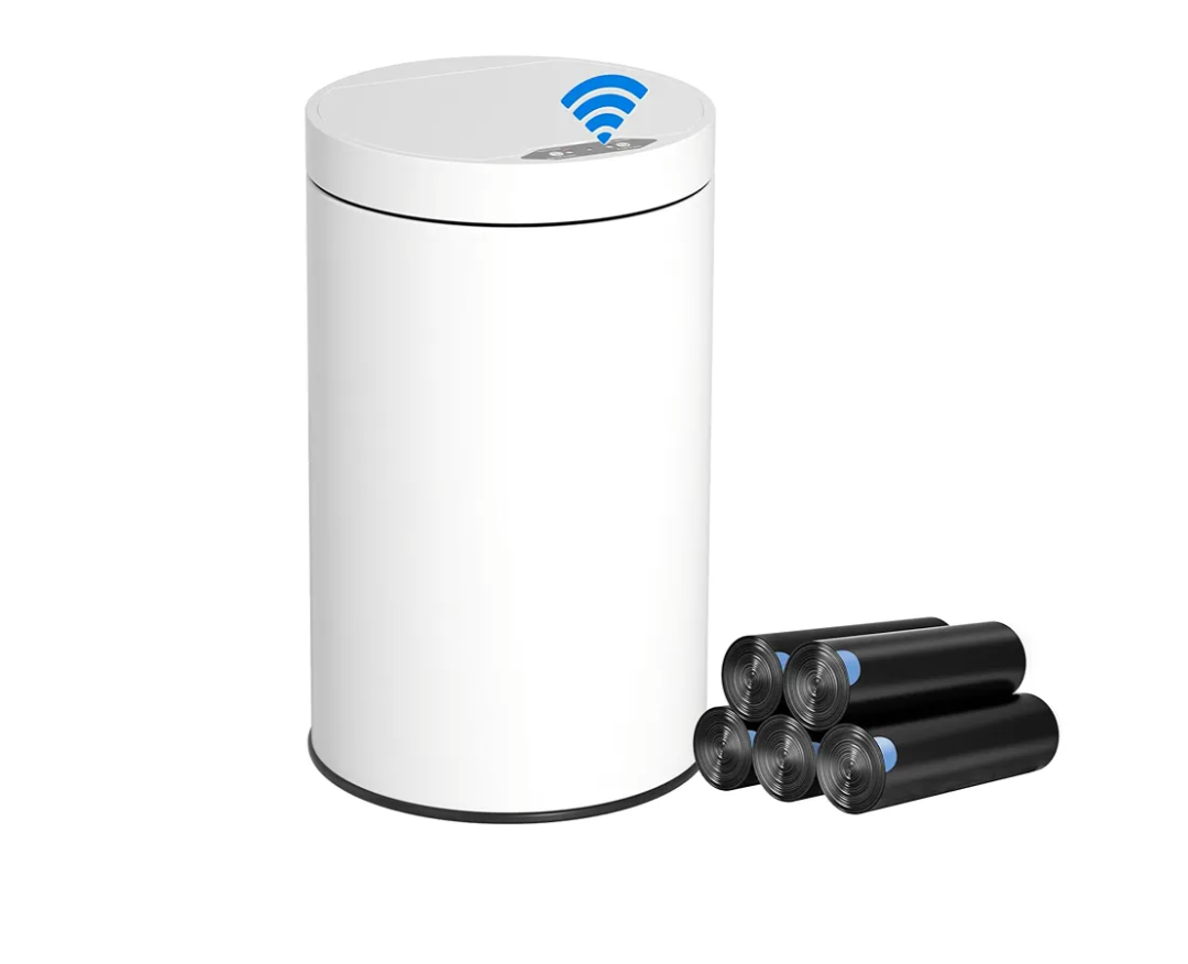 kaylowe Motion Sensor Bathroom Trash Can with Lid 4 Gallon Stainless Steel Garbage Cans Automatic Touchless Garbage Bin for Kitchen, Bedroom, Office, Living Room, White