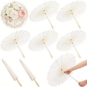 Noamus 8 Pcs 23.6 Inch White Paper Umbrella, Chinese Oiled Paper Parasol Umbrellas, Japanese Decorative DIY Painting Parasol Bulk for Women Wedding Bridal Party Decor Photo Props Craft