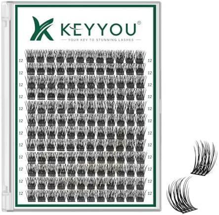 Lash Clusters 144pcs Individual Lashes D Curl 12mm Eyelash Clusters KEYYOU Air Touch Cluster Lashes Super Lightweight Soft Wispy Comfortable Easy DIY at Home(Air03-D-12mm)