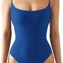 SUUKSESS Women Sexy Square Neck Thong Bodysuit Backless Cami Bodysuit Top (Medium, Sapphire)