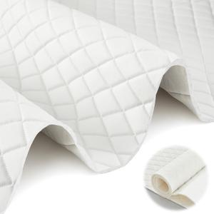 SmoothNovelty 2.1 Yards Diamond Quilted Vinyl Headliner Material 55 in Wide Faux Leather with Foam Backed 2" x 3" Diamonds Pattern Fabric for Car Furniture Upholstery(White)