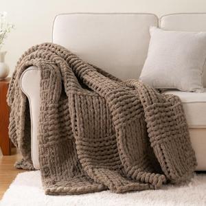 Bunnikins & Clover Beige Throw Blanket for Couch, Chunky Knit Beige Throw for Bed, Neutral Throw Blankets Tan Throw Blanket for Room Decor Housewarming Gifts, 50"x60" (Taupe)