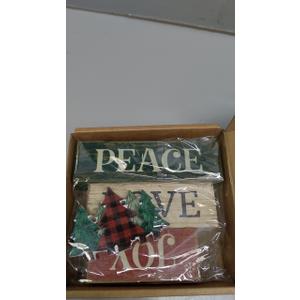 4 Pcs Christmas Table Decor Christmas Tree Centerpiece Joy Peace Love Sign Rustic Decorative Tree Block Signs Gift Winter Tiered Tray Decor Farmhouse for Home Xmas Party Kitchen Shelf