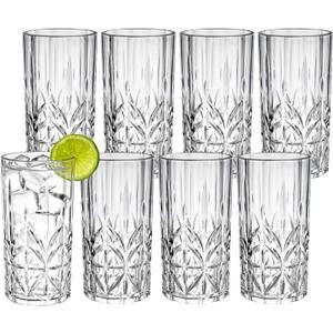 18oz Plastic Drinking Water Tumblers, 8 Pack Shatterproof Tritan BPA-Free Shatterproof Outdoor Highball Drinkware, Reusable Clear Plastic Cups, Dishwasher-Safe