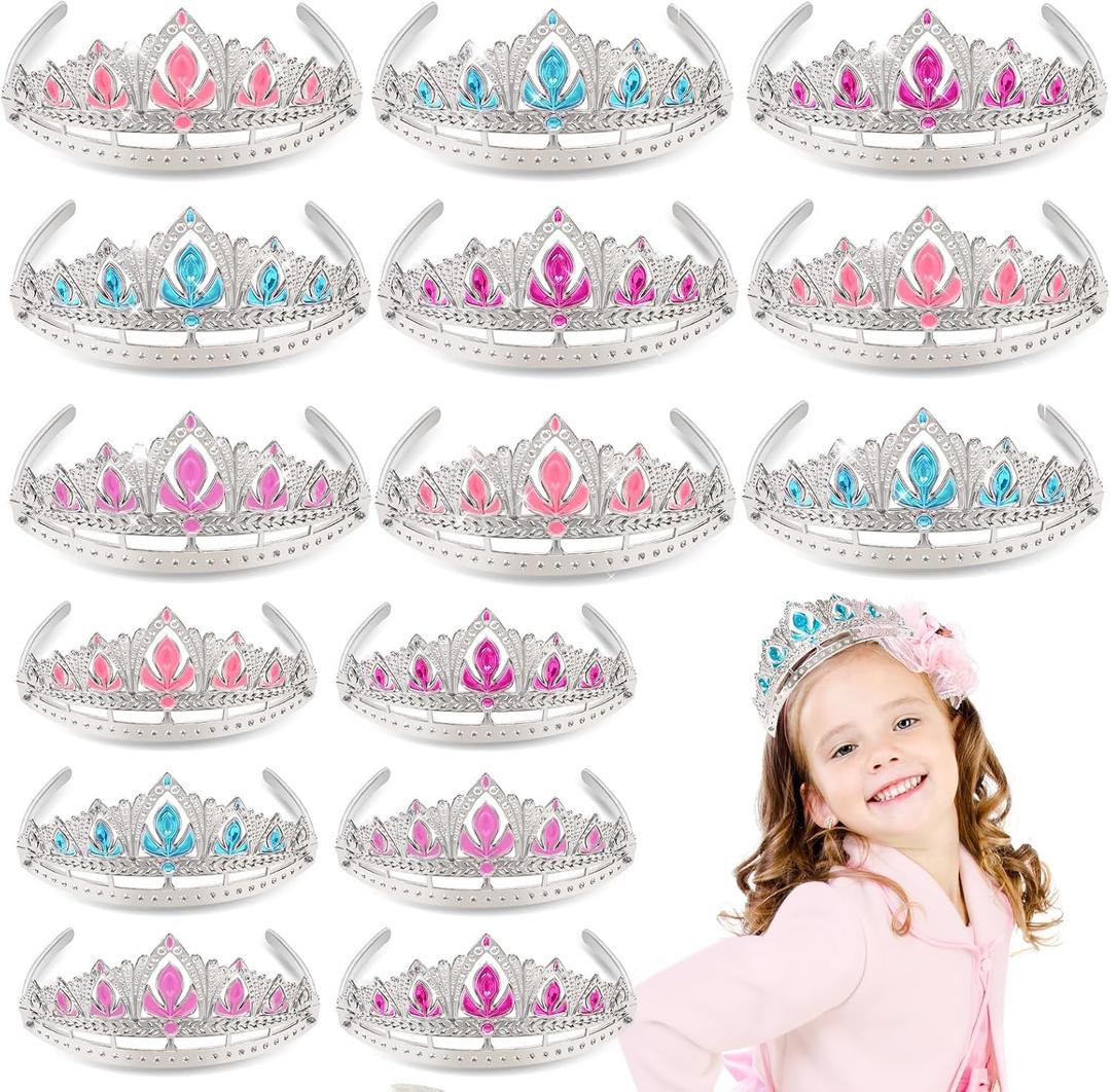 NINAOR Princess Crown Party Favors, 16Pcs Princess Dress Up Tiaras for Birthday Girl Cosplay Accessories, Princess Pretend Play Jewelry Party Supplies