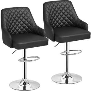 VECELO Bar Stools Set of 2, Modern PU Leather Adjustable Bar Stools with Back, 360 Swivel Bar Height Stools for Kitchen Counter Island, X-Large Size (Black)