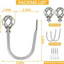2 Pack Curtain Holdbacks, USFOOK Decorative Window Drapery Tiebacks (2 Pack/1 Pair), Curtain Tie Back Hooks for Wall with Antique Silver Twisted Cage Finials (3.45" L x 5.35" W)