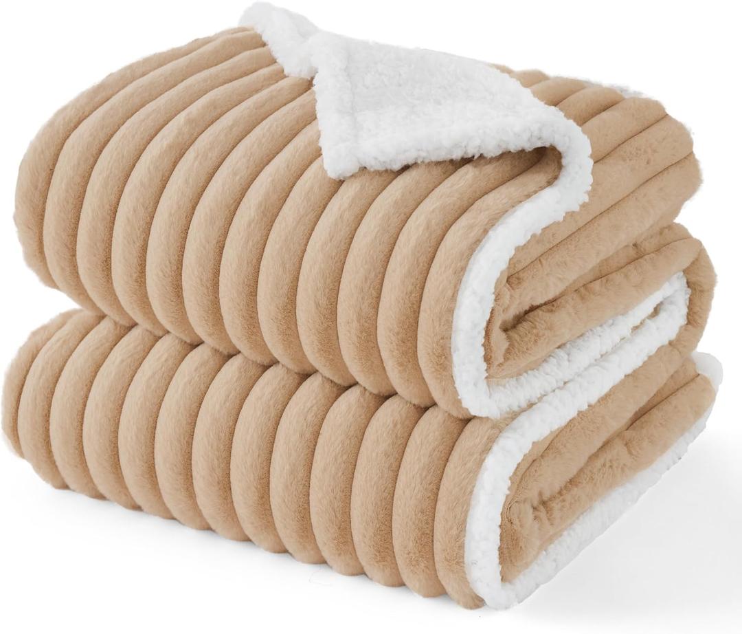 Bedsure ComfyFleece Waterproof Dog Blankets for Large Dogs - Soft Pet Cat Blanket Corduroy Fleece for Couch Bed Protector Washable, Cozy Calming Reversible Furniture Protection,50"x60", Tuscan Beige (XL(50x60")-1pc)