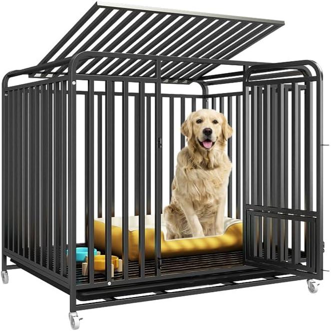 37 Inch Heavy Duty Dog Crate with Wheels,Dog Cage for Large and Medium Dogs with Removable Tray,Dog Kennel Indoor