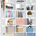 Mavivegue Book Shelf, 18 Cube Storage Organizer, DIY Bookcase, Metal Cube Bookshelf, Tall Book case for Bedroom, Living Room, Office, Closet Storage Organizer, Black Cubicle Storage Rack-White