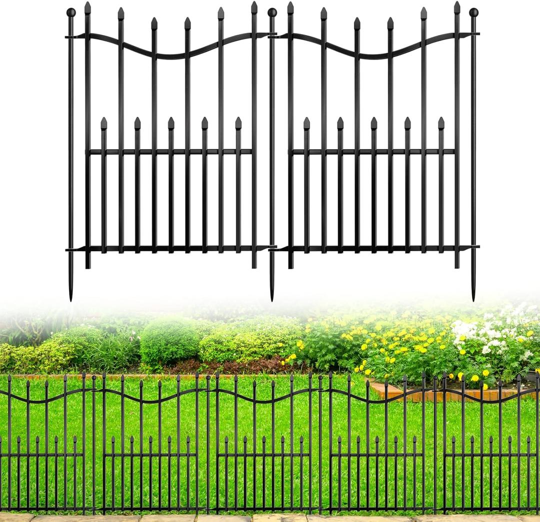 10 Panels No Dig Decorative Garden Fence, 24in(H)22ft(L) Heavy-Duty Rustproof Metal Panels, Outdoor Dog Barrier for Yard & Patio, Landscape, Border| Portable Temporary Fencing