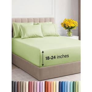 Extra Deep Cal King Sheet Set - 6 Piece Breathable and Cooling Sheets - Hotel Luxury Bed Sheets Set - Easy Fit - Soft, Wrinkle Free and Comfy Sheets Set - Light Sage Sheet Set with Extra Deep Pockets