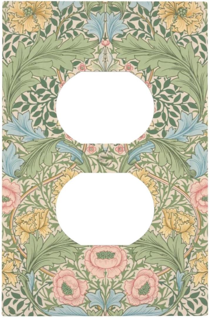 Morris Vintage Floral Lotus Pink Pomegranate Flower Outlet Covers 1 Gang Duplex Light Switch Cover Decorative Switch Plates Electrical Receptacle Faceplate Wall Plate for Bedroom Living Room Decor