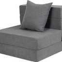 Futon Sofa Bed With High-Density Memory Foam and Fluffy Pillow, Folding Floor Couch Guest Bed, Single Size, Dark Grey