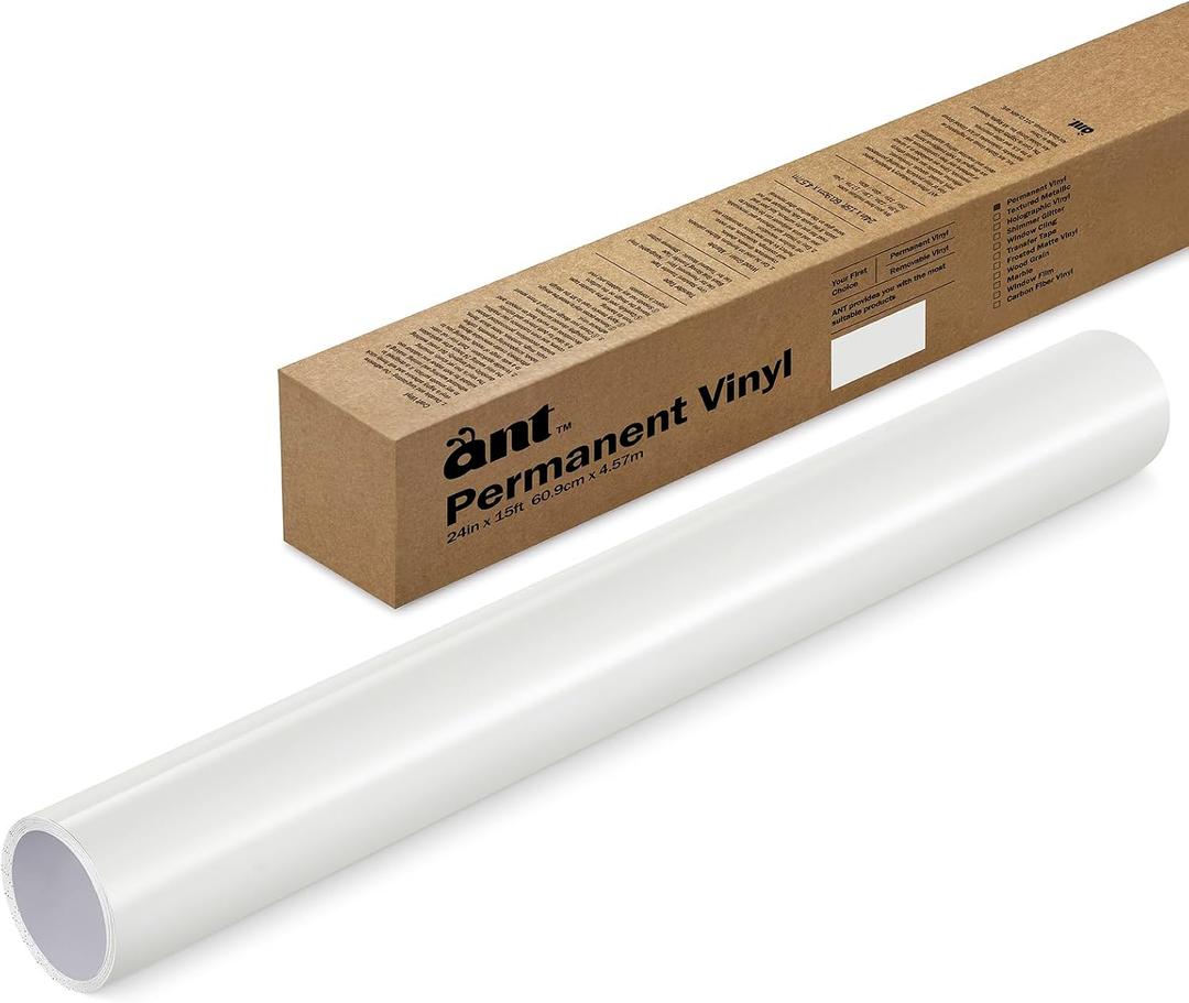 ANT White, 24" x 15’, Permanent Vinyl Roll, Adhesive Vinyl Roll, for DIY Project, Decal, Sticker, Compatible with Cricut, Cameo, Silhouette, Weather-Resistant