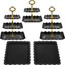 NWK 5 Piece Cake Stand Set with 2 x 3-Tier Cupcake Stands, 1 x2-Tier Cupcake Stands, 2 x Appetizer Trays, for Wedding Birthday Baby Shower Tea Party Decorations (Black)