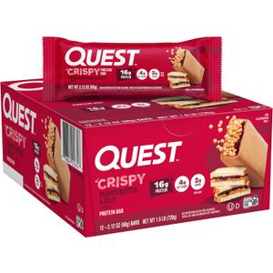 Quest Nutrition Crispy Peanut Butter & Jelly 16g Protein Bar, 2g Sugar, 4g Net Carbs, Gluten Free Snack, Keto Friendly, 12 Count, BBD: 10.07.2026