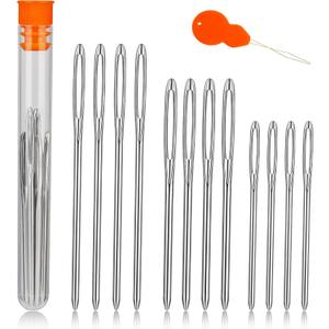 TLKKUE 12 Pcs/3 Sizes Large-Eye Blunt Needles, Steel Yarn Needle with Needle Threader, Tapestry Needle for Sewing Crochet Knitting Embroidery (Silver 2.08in/2.36in/2.76in)