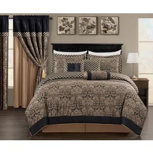 Chezmoi Collection 7-Piece Black/Gold Diamond Floral Medallion Jacquard Woven Comforter Set, Oversized King