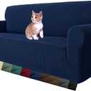 MAXIJIN Super Stretch Couch Cover for 3 Cushion Couch, 1-Piece Universal Sofa Covers Living Room Jacquard Spandex Furniture Protector Dogs Pet Friendly Fitted (Large, Navy Blue)