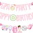 Spa Birthday Banners 3PCS Spa Birthday Party Decorations Pre-strung Makeup Party Banners Sleepover Theme Decor for Girls Slumber Pajama Party Supplies