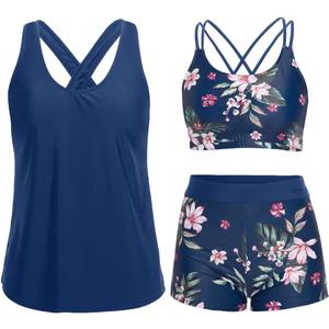 Holipick 3 Piece Tankini Swimsuits for Women Tummy Control Bathing Suits Swim Tank Top with Bra Boy Shorts Teen Swimwear 2026 (Blue, 22W)