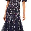 Adrianna Papell Beaded Mesh Midi Dress (14, Black)