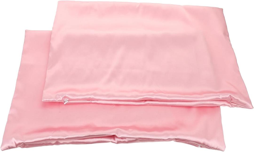 2pcs Faux Silk Pillowcase with Zipper Soft Smooth High Density Imitation Silk Travel Pillow Cover for Hair Skin Care Quick Drying Easy Clean Pink