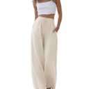 Faleave Women's Cotton Linen Summer Palazzo Pants Flowy Wide Leg Beach Trousers with Pockets Medium