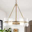 Modern Chandelier for Dining Room, 22" Gold Glass Chandelier, Large Farmhouse Round Chandelier for Dining Room, Foyer, Bedroom, Hallway, Entryway