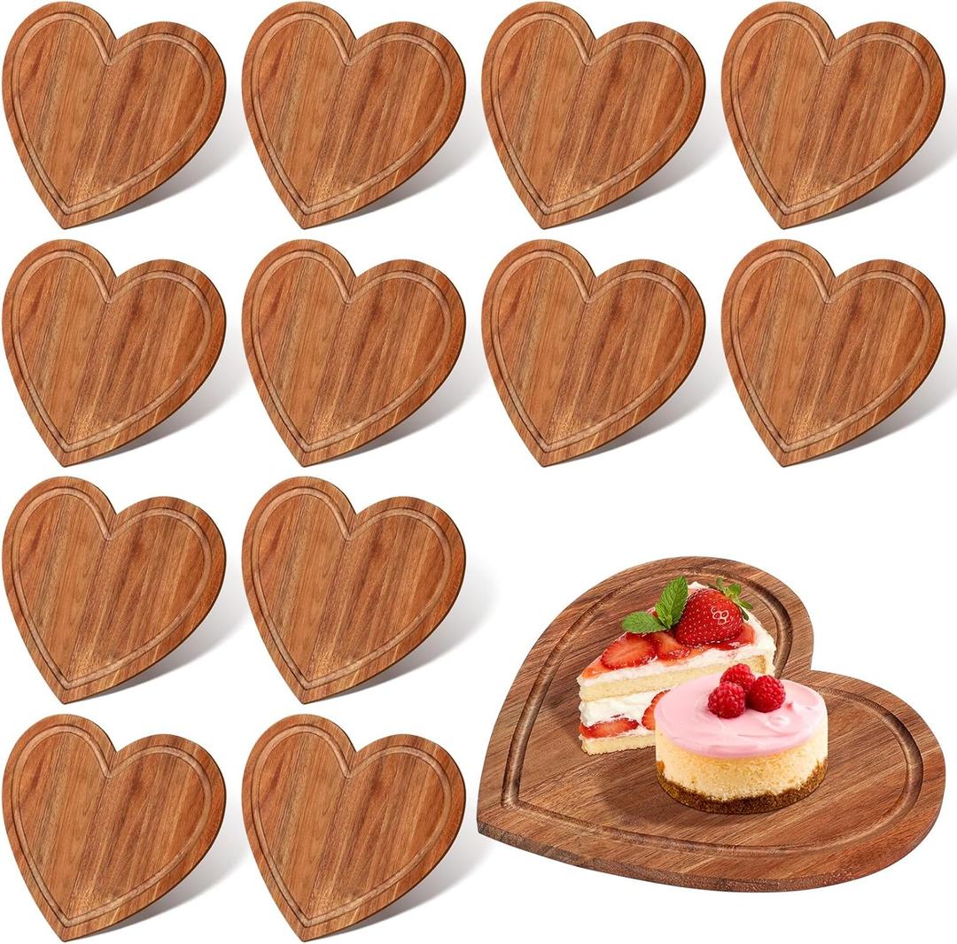 12 Pcs Valentine Day Gifts Heart Cutting Board 8.7x7.8 Inches Acacia Wood Bread Board Cheese Serving Charcuterie for Meat Cheese and Vegetables Women Gifts