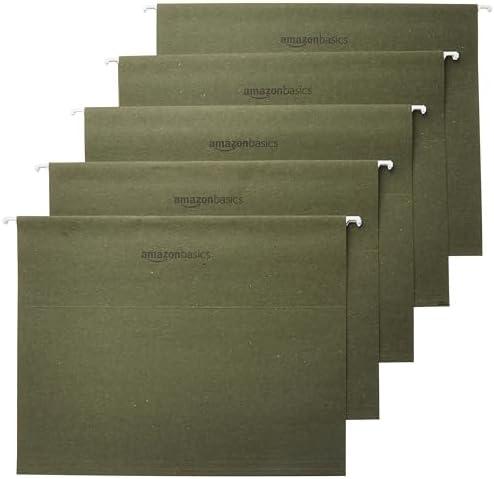 Amazon Basics Hanging File Folders with Adjustable Tabs, Sturdy Expandable Document Organizer, Letter Size 8.5x11 inch, Green, 25-Pack