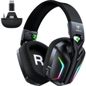 WESEARY Wireless Gaming Headset for Atari 2600 Accessories, PS5, PS4, PC, Mac, Switch, 2.4GHz + Bluetooth Over-Ear Gaming Headphones with ENC Mic, 3D Stereo, Dynamic LED Light
