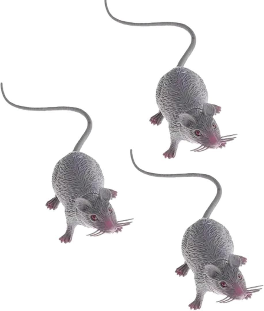 3Pcs Lifelike Fake Mouse Realistic Mice, Spooky Rat, Halloween Prank, Rubber Rat with Long Tail, Creepy April Fool's Day Decorations