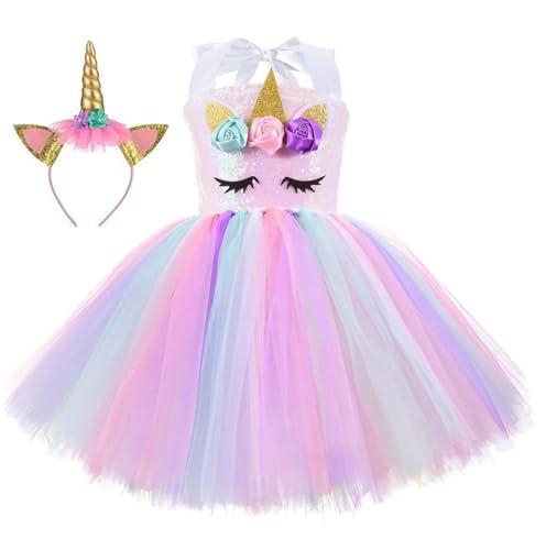 ZeroStage Toddler Dress Up Clothes for Little Girls Unicorn Costume Birthday Decorations Halloween Gifts Princess Party Tutu Outfit with Headband Pink, Without Led Light, 1-2T