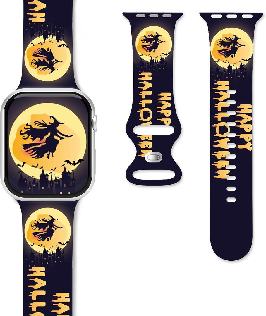 2 x Halloween Watch Bands for Apple Watch Band 38/40/41/42/44/49mm for Men Women, Silicone Waterproof Adjustable Printed Smartwatch Strap for iWatch Series 9 8 7 6 5 4 3 2 1 SE Replacement Wristband Gifts